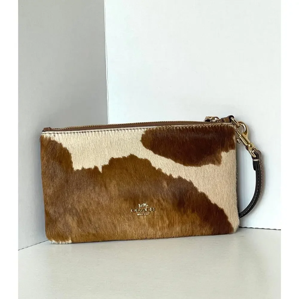 Coach Ashton Wristlet Haircalf Cow Print Leather Clutch CDY07